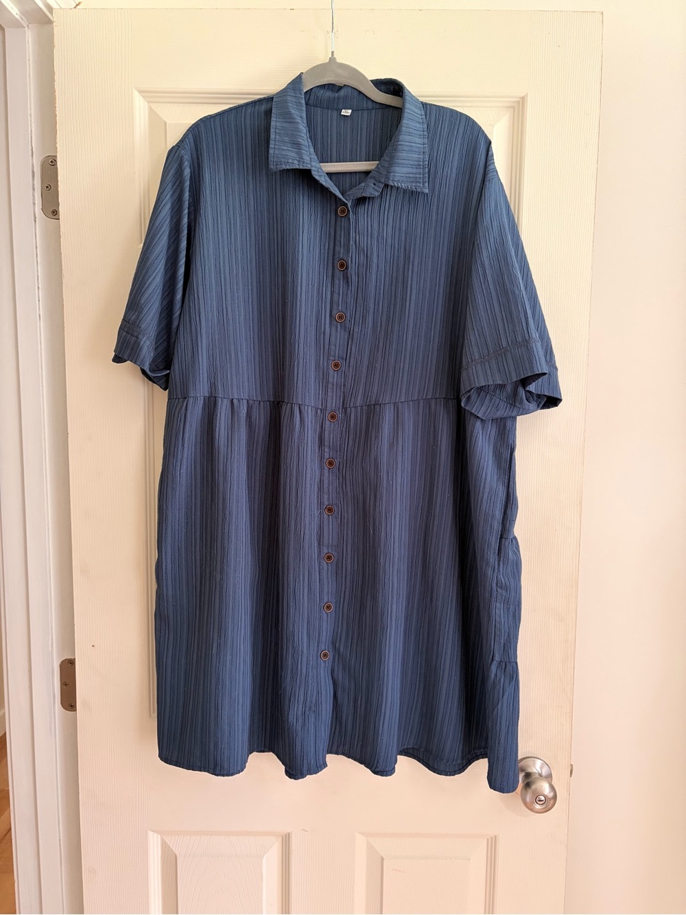 Women’s Button-Front Short Sleeve Mini Dress in Slate Blue Size 2XL Plus Size - Picture 2 of 4